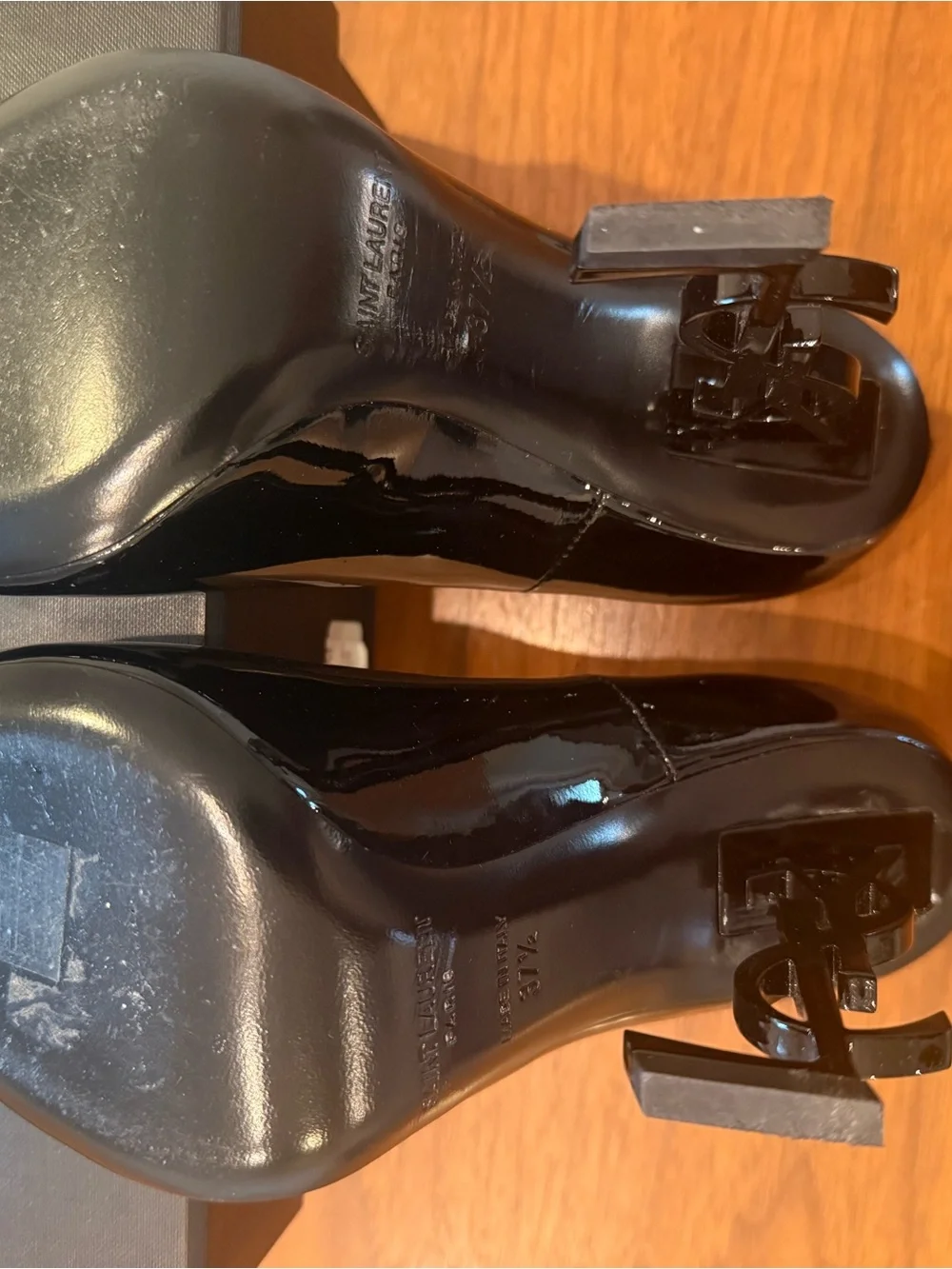 Saint Laurent Black Patent Opyum Logo Heel Pointed Pumps - Picture 4 of 7